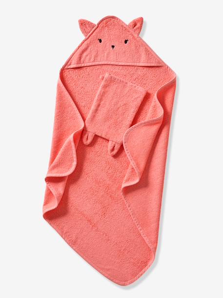 Cape de bain + gant de toilette BIO* amande+anthracite+BLANC+bleu océan+caramel+rose - vertbaudet enfant 