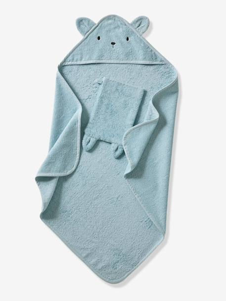 Cape de bain + gant de toilette BIO* amande+anthracite+BLANC+bleu océan+caramel+rose - vertbaudet enfant 