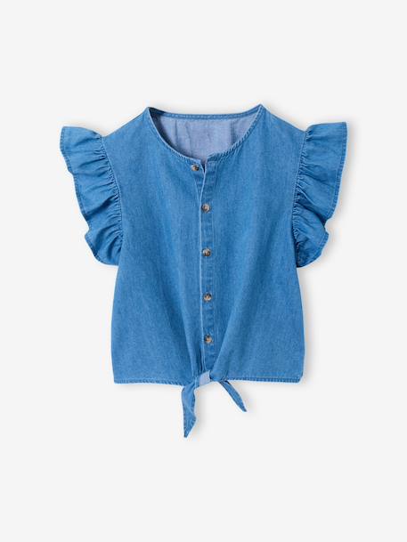 Blouse denim manches volantées bleu clair - vertbaudet enfant 