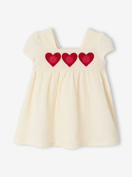 Gehaakte jurk met hartjes voor babymeisjes ecru - vertbaudet enfant 