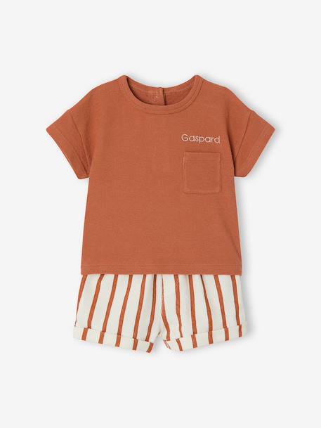 Set met short en T-shirt om te personaliseren hazelnoot+saliegroen - vertbaudet enfant 