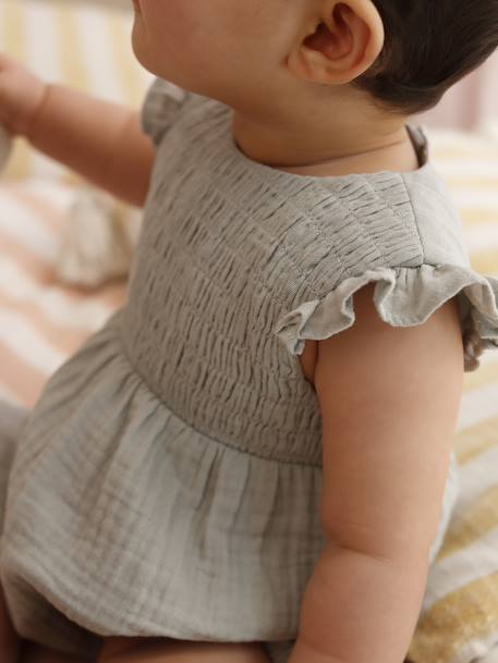 Barboteuse bébé fille en gaze de coton vert sauge - vertbaudet enfant 