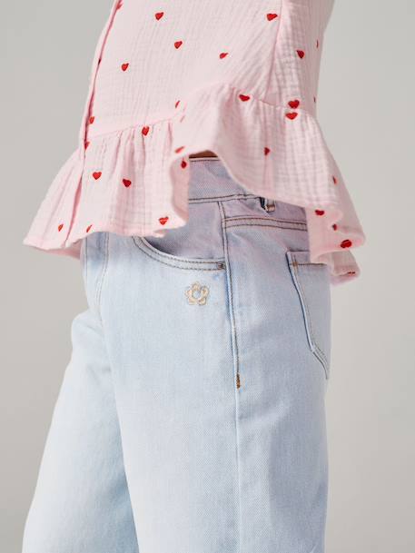 Wijde meisjesjeans blauw+denimgrijs+gebleekt denim+middenblauw+ongewassen denim+stone+zwart denim - vertbaudet enfant 