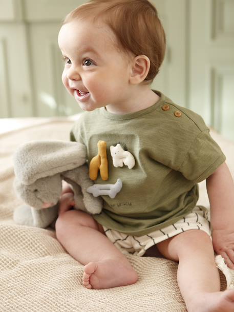 2-delige katoenen set voor jongens kaki - vertbaudet enfant 