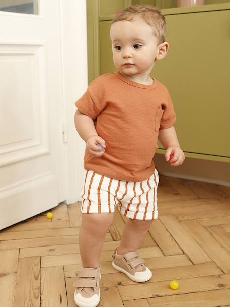 Ensemble short t-shirt à personnaliser noisette+vert sauge - vertbaudet enfant 