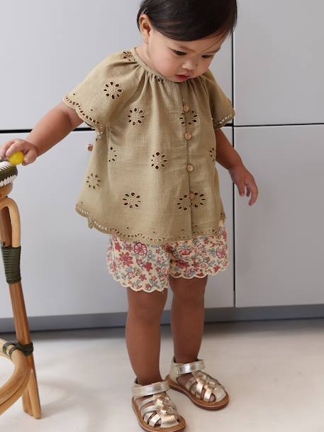 Blouse manches courtes broderie anglaise kaki - vertbaudet enfant 