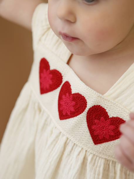 Gehaakte jurk met hartjes voor babymeisjes ecru - vertbaudet enfant 