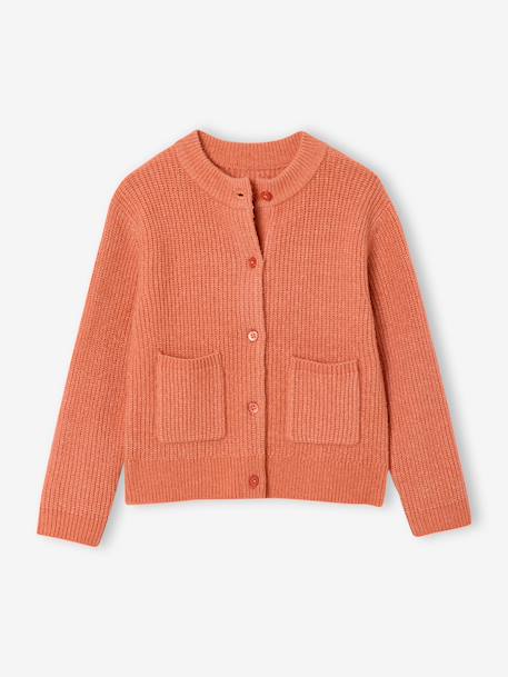 Vestje voor meisjes van fijn, schuimig breisel gemêleerd grijs+koraal+pioenroos - vertbaudet enfant 