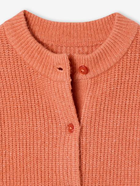 Gilet fille maille fine mousseuse corail+gris chiné+pivoine - vertbaudet enfant 