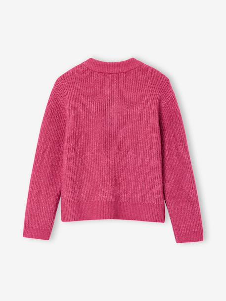 Gilet fille maille fine mousseuse corail+gris chiné+pivoine - vertbaudet enfant 