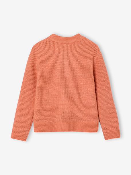 Gilet fille maille fine mousseuse corail+gris chiné+pivoine - vertbaudet enfant 