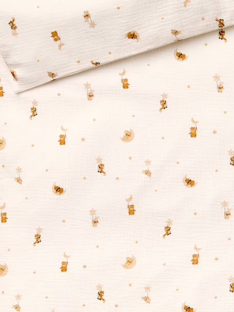 Parure housse de couette bébé gaze coton blanc imprimé - vertbaudet enfant 