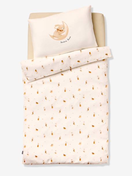 Parure housse de couette bébé gaze coton blanc imprimé - vertbaudet enfant 
