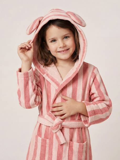 Fille-Peignoir de bain-Peignoir enfant rayé lapin personnalisable, avec coton recyclé