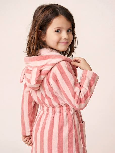 Peignoir enfant rayé lapin personnalisable, avec coton recyclé rayé rose - vertbaudet enfant 