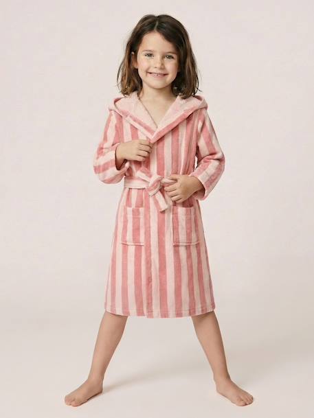 Peignoir enfant rayé lapin personnalisable, avec coton recyclé rayé rose - vertbaudet enfant 