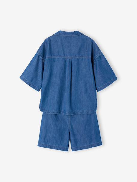 Ensemble short chemise fille denim léger bleu moyen - vertbaudet enfant 