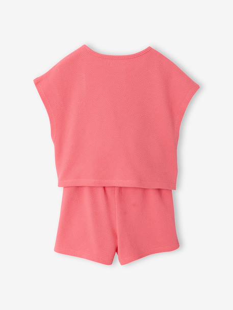 Set voor meisjes, t-shirt en short van fantasie breisel ecru+rozen - vertbaudet enfant 