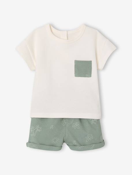 Ensemble short t-shirt à personnaliser noisette+vert sauge - vertbaudet enfant 