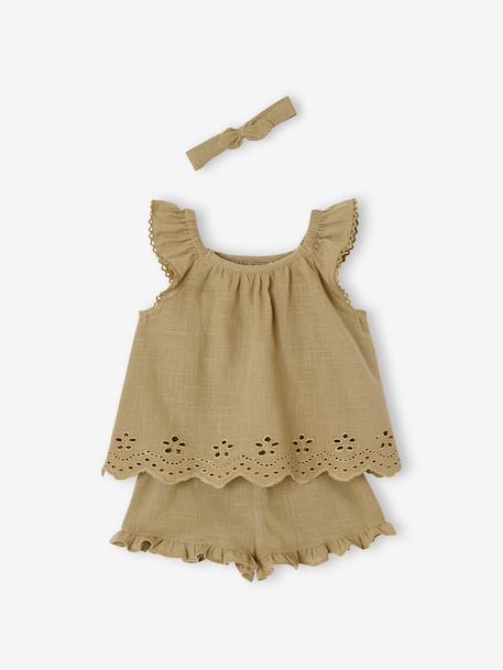 3-delige babyset voor meisjes van katoen kaki - vertbaudet enfant 