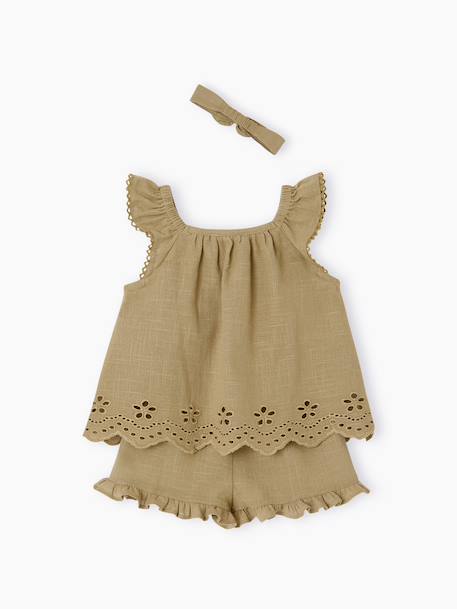 Ensemble bébé fille 3 pièces coton kaki - vertbaudet enfant 