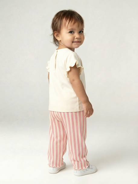 Pantalon large bébé fille jersey moutarde+rayé rose - vertbaudet enfant 