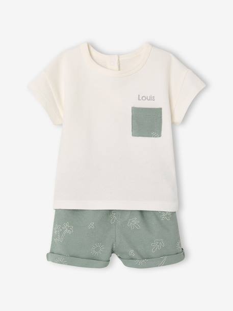 Set met short en T-shirt om te personaliseren hazelnoot+saliegroen - vertbaudet enfant 