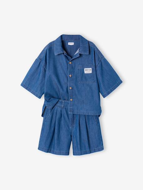 Ensemble short chemise fille denim léger bleu moyen - vertbaudet enfant 