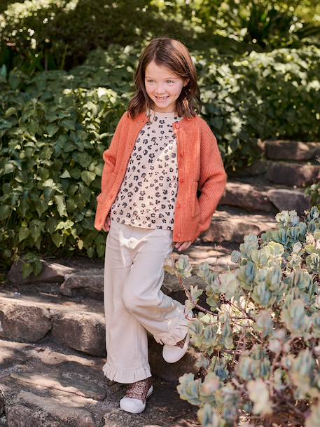 Gilet fille maille fine mousseuse corail+gris chiné+pivoine - vertbaudet enfant 
