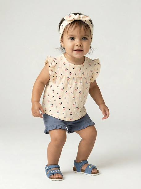 Ensemble bébé fille T-shirt short bandeau bleu ardoise - vertbaudet enfant 