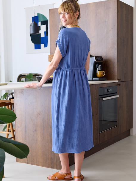 Robe longue grossesse et allaitement bleu grisé+rose - vertbaudet enfant 