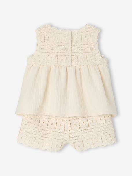 Set met gehaakte top en short voor babymeisjes ecru - vertbaudet enfant 