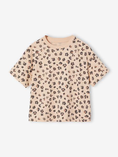 T-shirt fille imprimé manches courtes anthracite+beige+jaune pâle+sable - vertbaudet enfant 