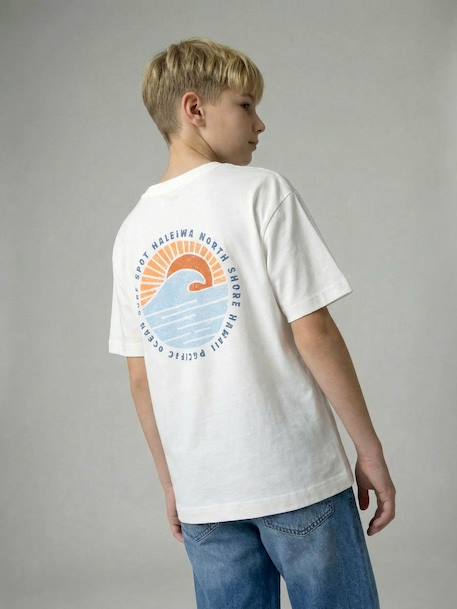 T-shirt garçon motif devant/dos effet délavé écru+vert d'eau - vertbaudet enfant 