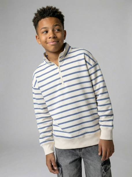 Sweat garçon col montant zippe rayé bleu - vertbaudet enfant 