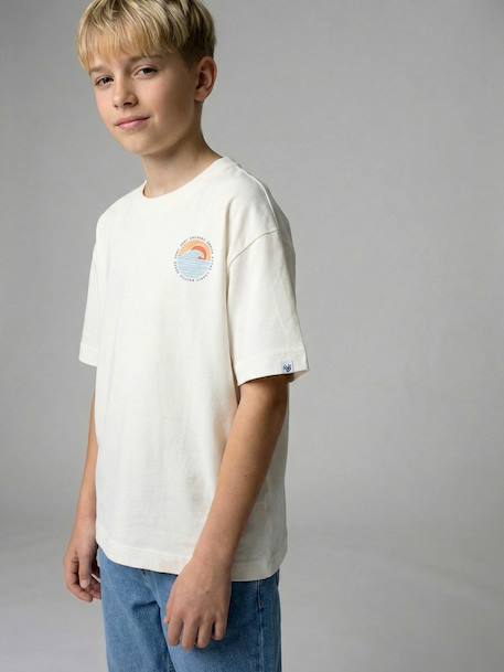 T-shirt garçon motif devant/dos effet délavé écru+vert d'eau - vertbaudet enfant 