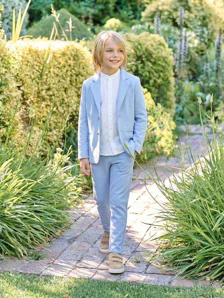 Ensemble céremonie chemise col Mao, veste et pantalon garçon beige+bleu ciel+vert d'eau - vertbaudet enfant 