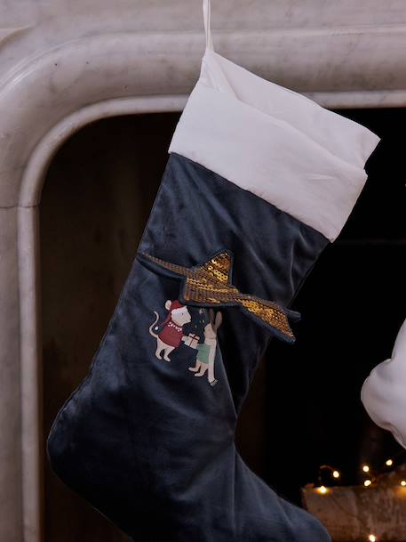 Kerstsok van fluweel muis en konijn groen - vertbaudet enfant 