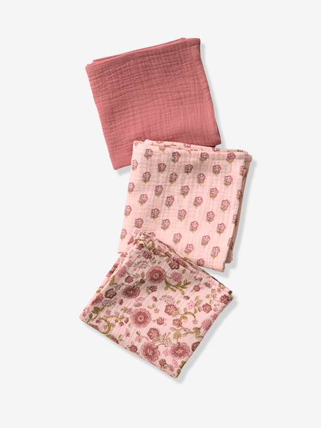 Lot 3 langes bébé gaze coton rose imprimé - vertbaudet enfant 