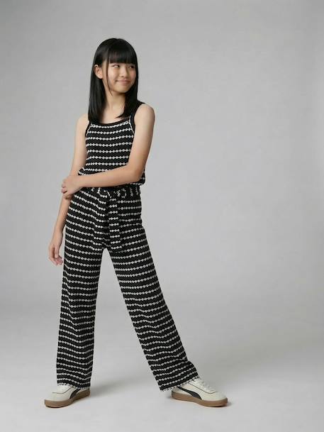 Pantalon large en maille fantaisie fille noir+rayé noir - vertbaudet enfant 