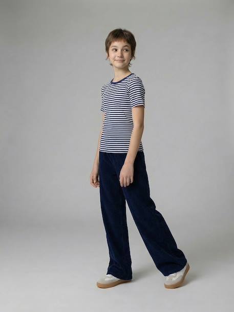 Pantalon large velours marine - vertbaudet enfant 