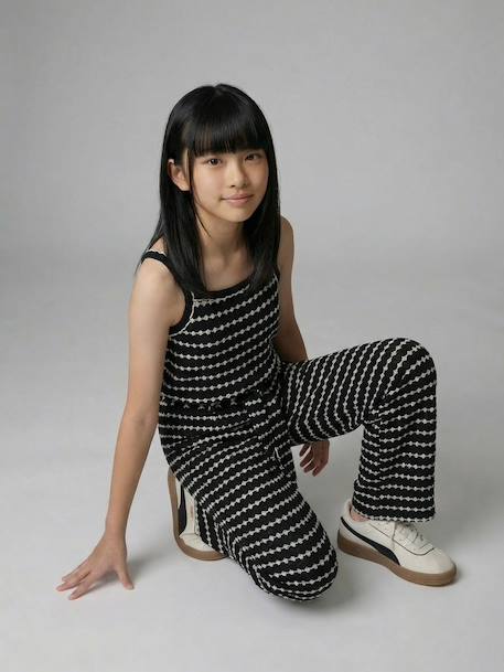 Sweater met fantasiebreisel voor meisjes JONEN zwart+zwart, gestreept - vertbaudet enfant 