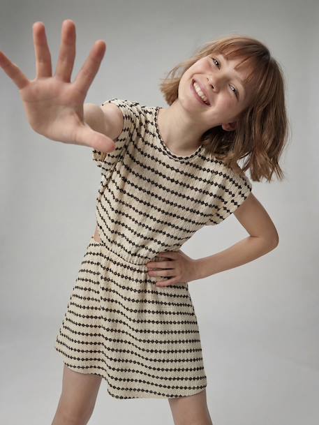 Robe maille fantaisie fille ajourée côtés rayé noir - vertbaudet enfant 