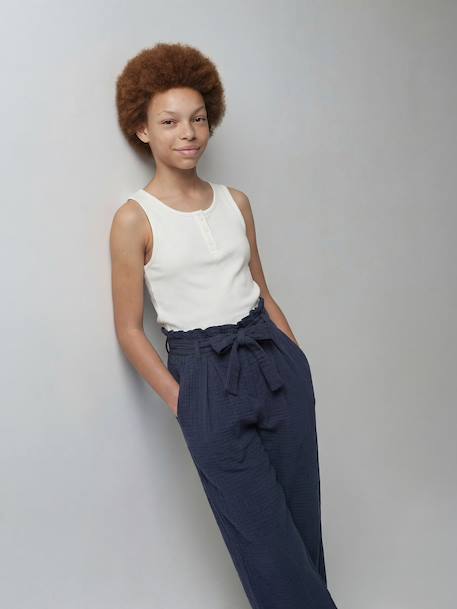 Pantalon en gaze de coton fille Jonen encre+kaki - vertbaudet enfant 