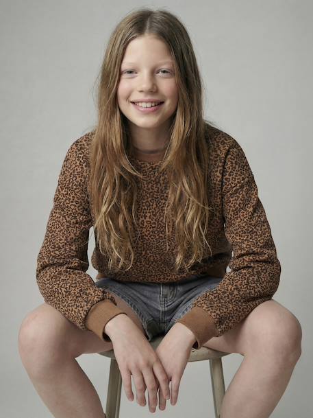 Sweat coupe large marine+marron+vanille - vertbaudet enfant 