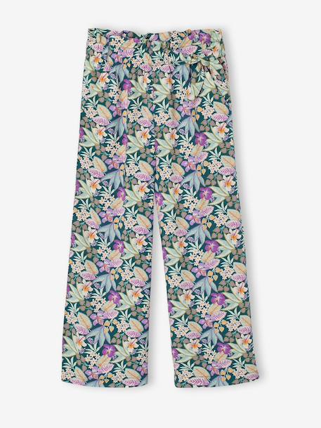 Pantalon fille large motifs fleurs vanille+vert - vertbaudet enfant 