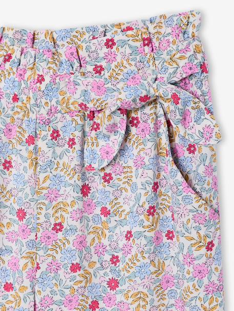 Pantalon fille large motifs fleurs vanille+vert - vertbaudet enfant 