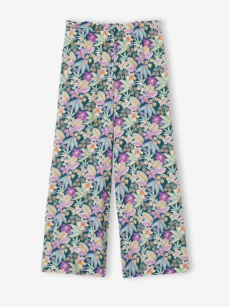 Wijde meisjesbroek met bloemenprint groen+vanille - vertbaudet enfant 