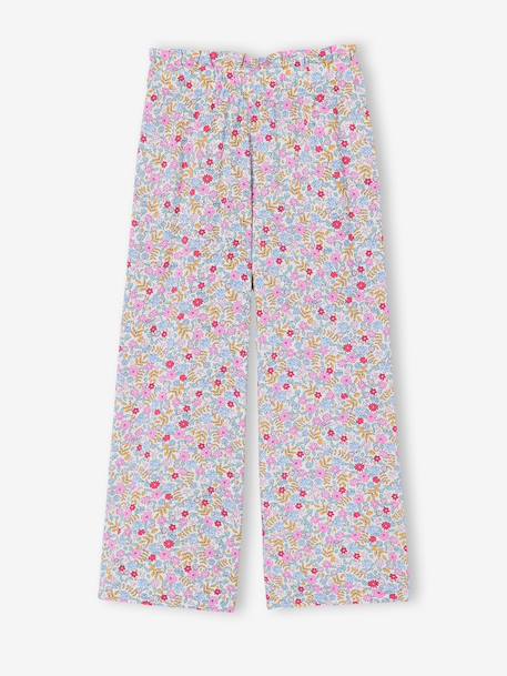 Pantalon fille large motifs fleurs vanille+vert - vertbaudet enfant 