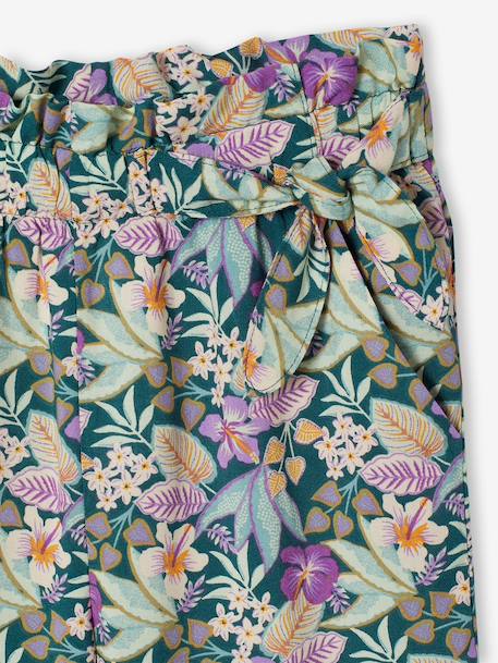 Pantalon fille large motifs fleurs vanille+vert - vertbaudet enfant 